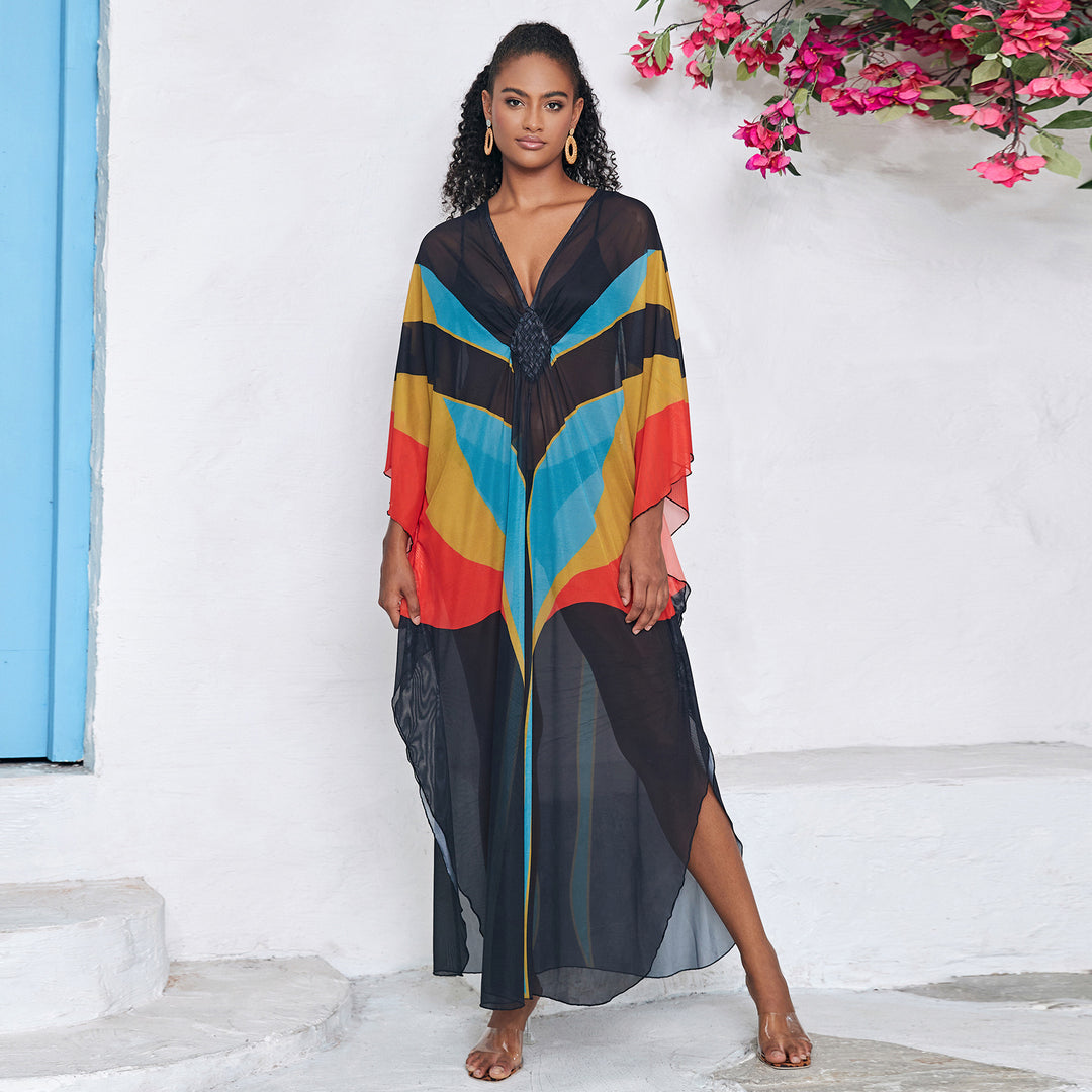 Dame Strandkaftan med farverigt grafikdesign og lette materialedetaljer Stilla