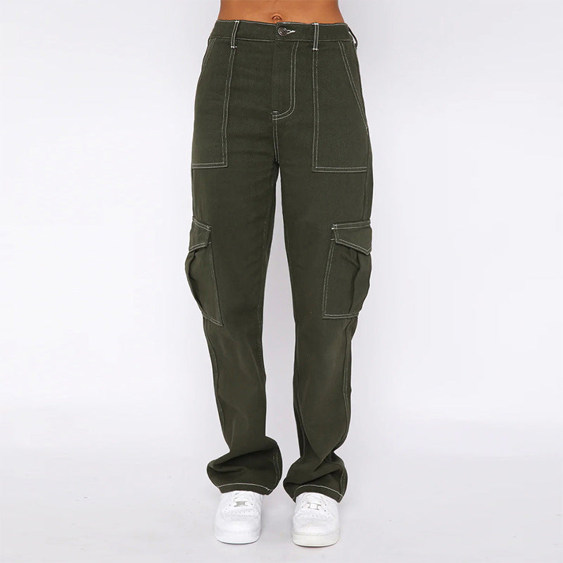 Dame Cargo Jeans med høje lommer og stående syninger Stilla