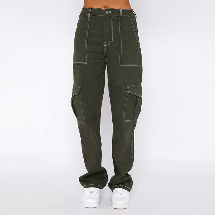 Dame Cargo Jeans med høje lommer og stående syninger Stilla