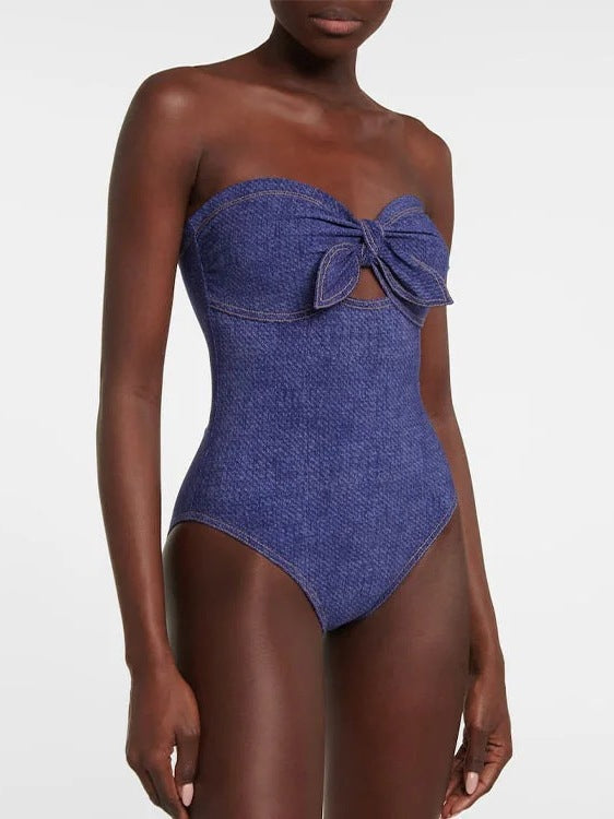 Damer elegant bandeau badedragt med asymmetrisk omslagskjørt-design Stilla