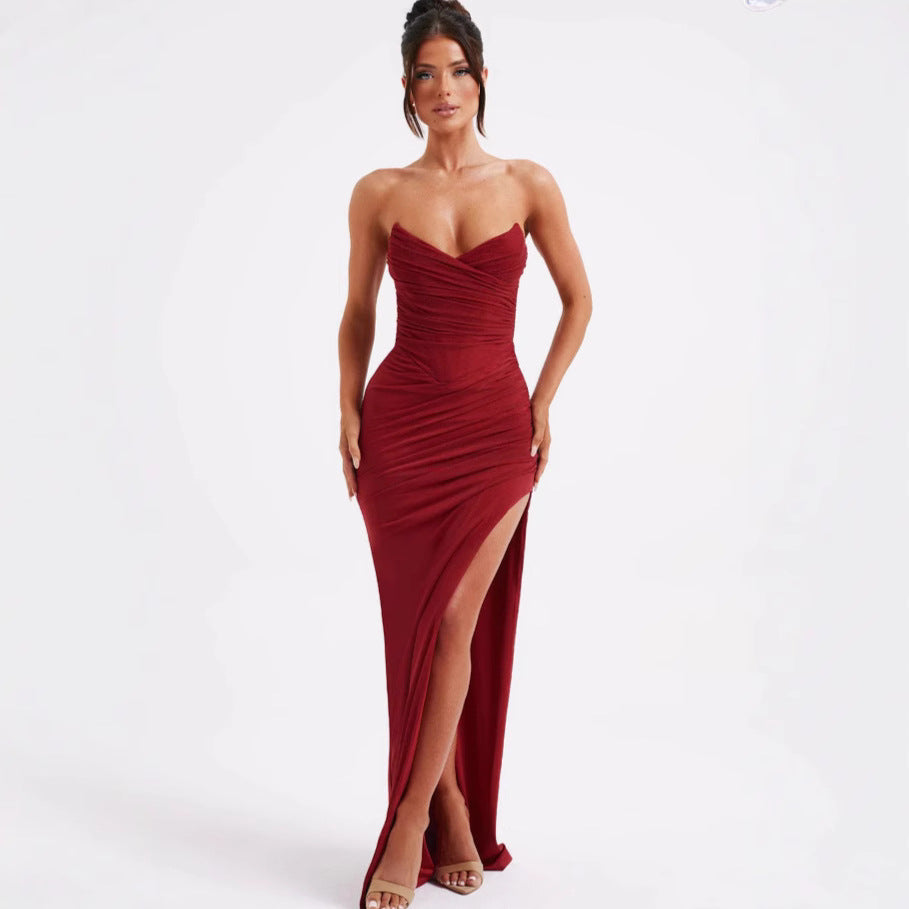 Kvinders elegante maxi kjole med slim fit og sexet slidse design