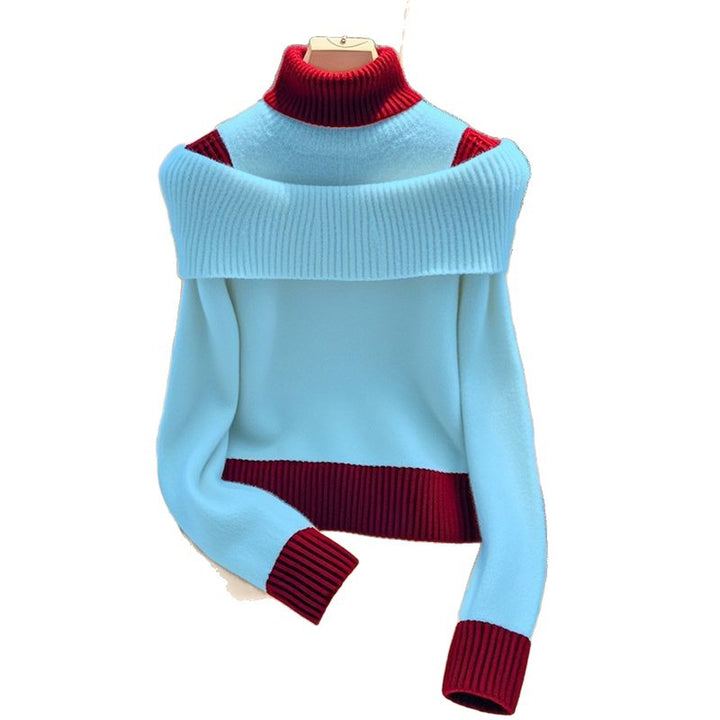 Dame sweater med bred opretstående krave og dekorativ farvekontrast Stilla