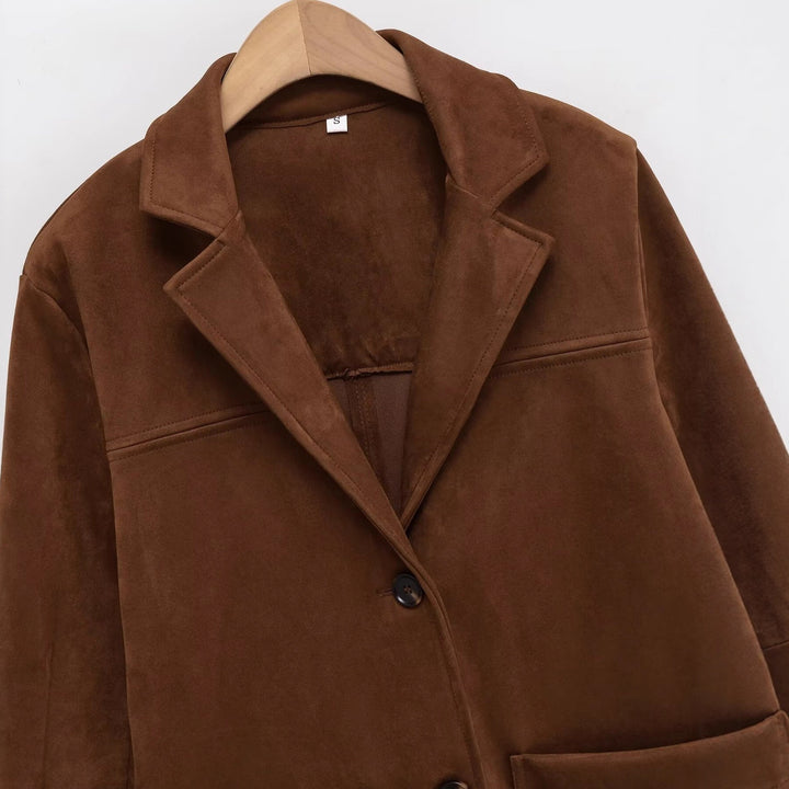 Dame Mode Suede Blazer Jakke med Praktiske Lommer