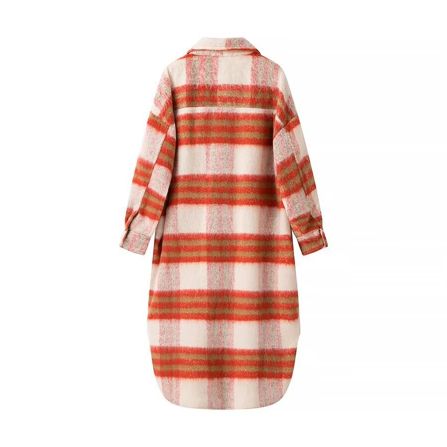 Kvinders fashionable oversized uldfrakke med ternet mønster Stilla