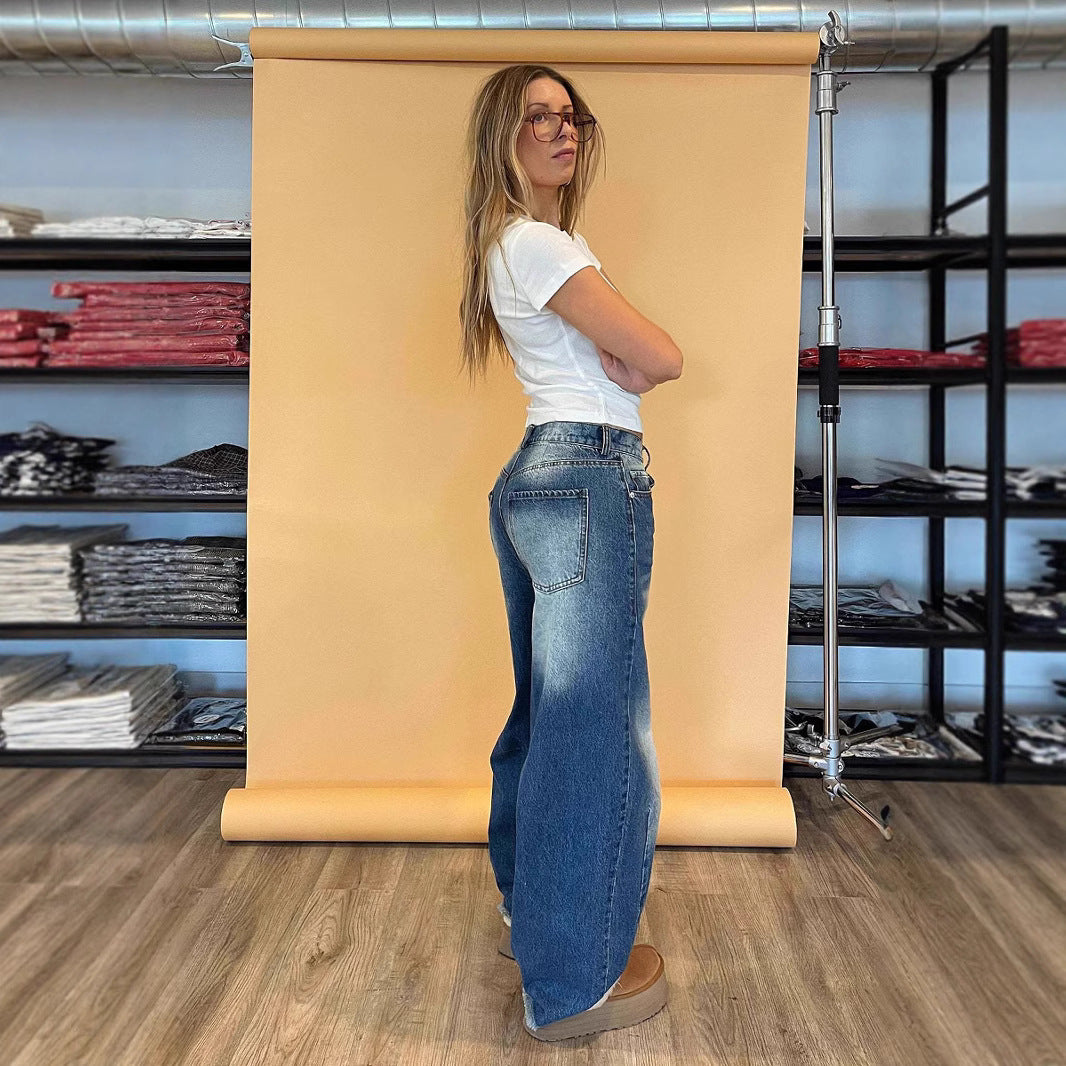 Dame High-Waist Baggy Jeans med bred ben og afslappet snit Stilla