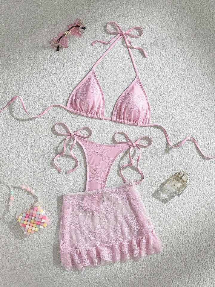 Dame spids-bikini med blomsterdesign og flydende nederdel Skovae