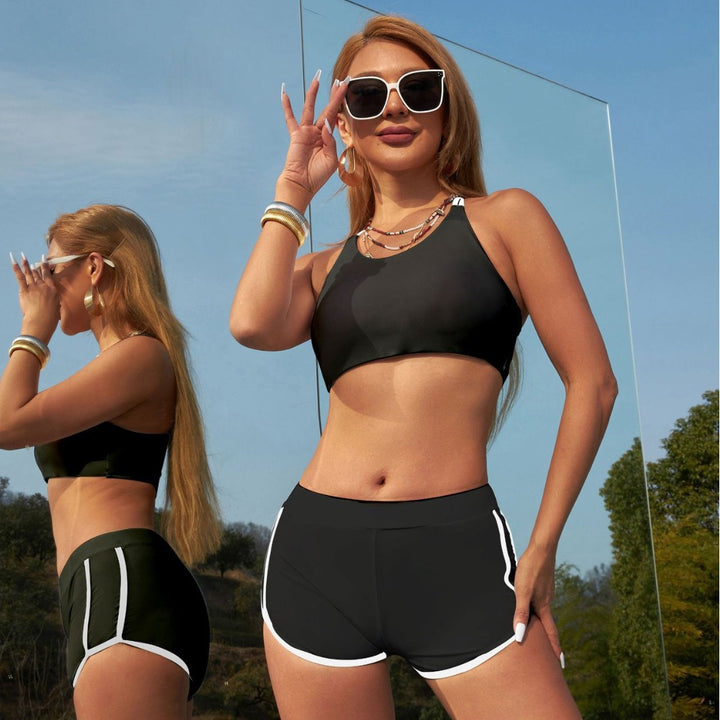 Dame Sporty Bikini-sæt med højhalset top og behagelige bukser Skovae