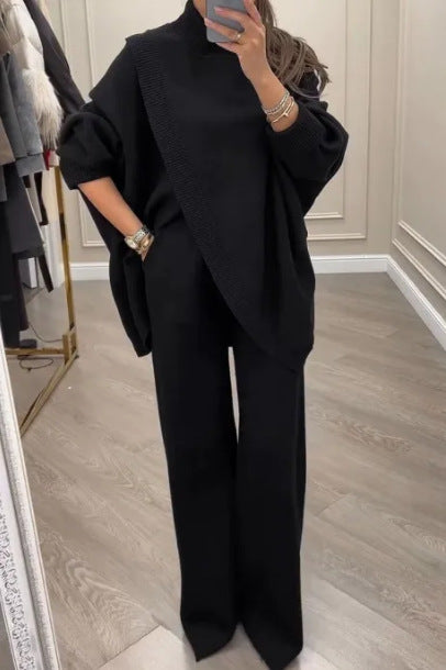 Kvinders Cozy Knit Ensemble med Oversized Sweatshirt og Bred Ben Bukser Stilla