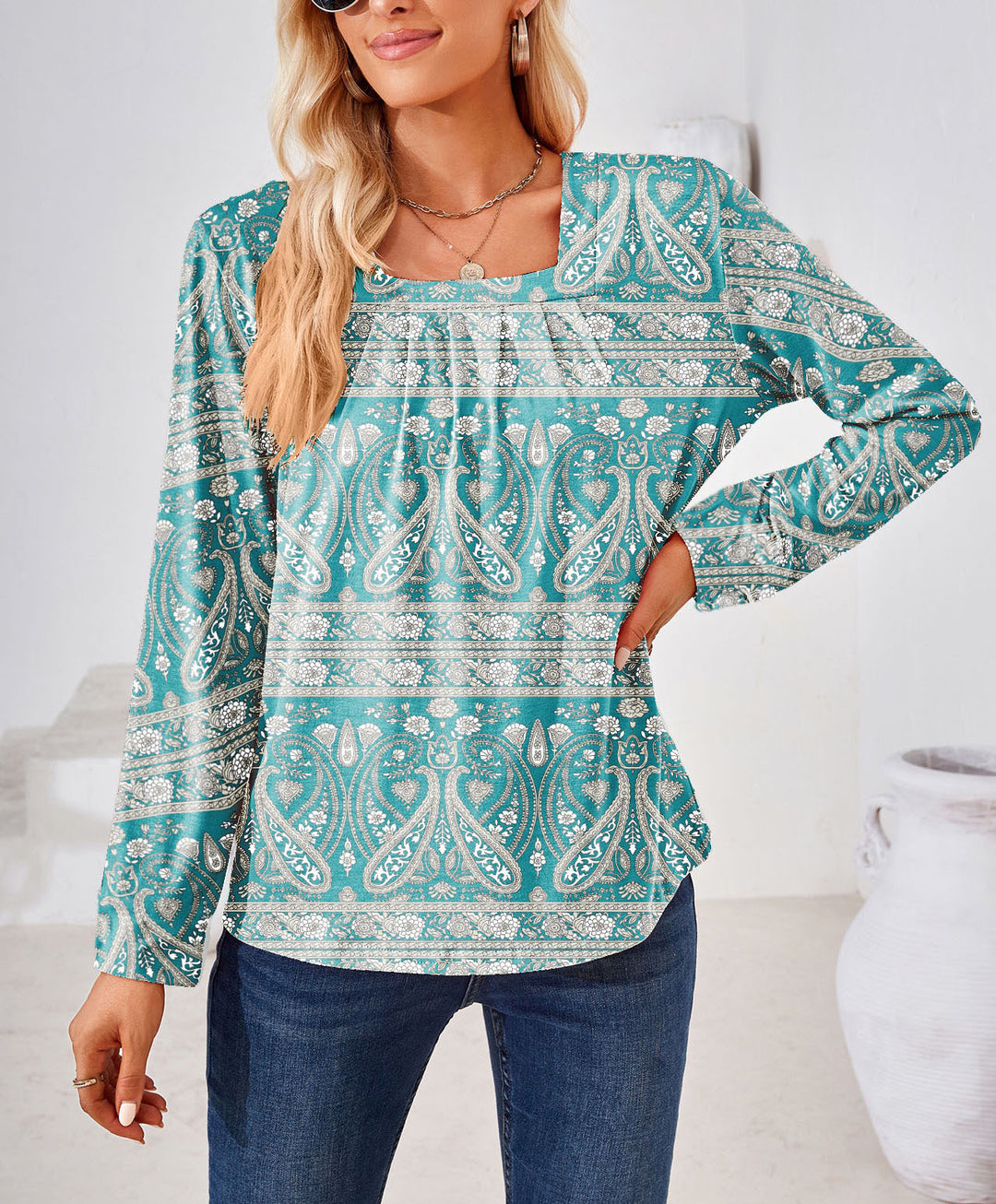 Damer bluse med blomster jacquard-mønster og løs pasform Stilla