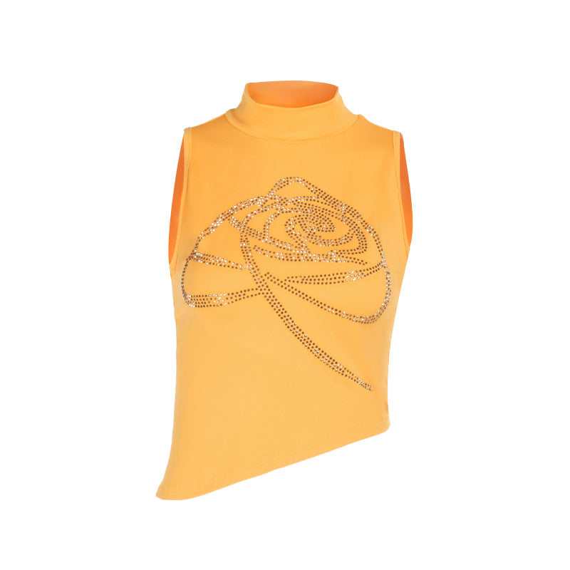 Damer elegant fitness crop top med glitrende design og højt krave Skovae