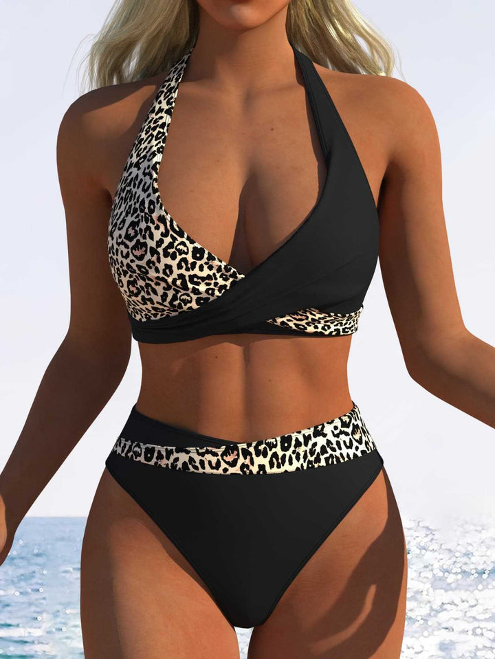 Damer Højt skåret bikini-sæt med trendy indpakningsoberdel og elastisk bånd Skovae