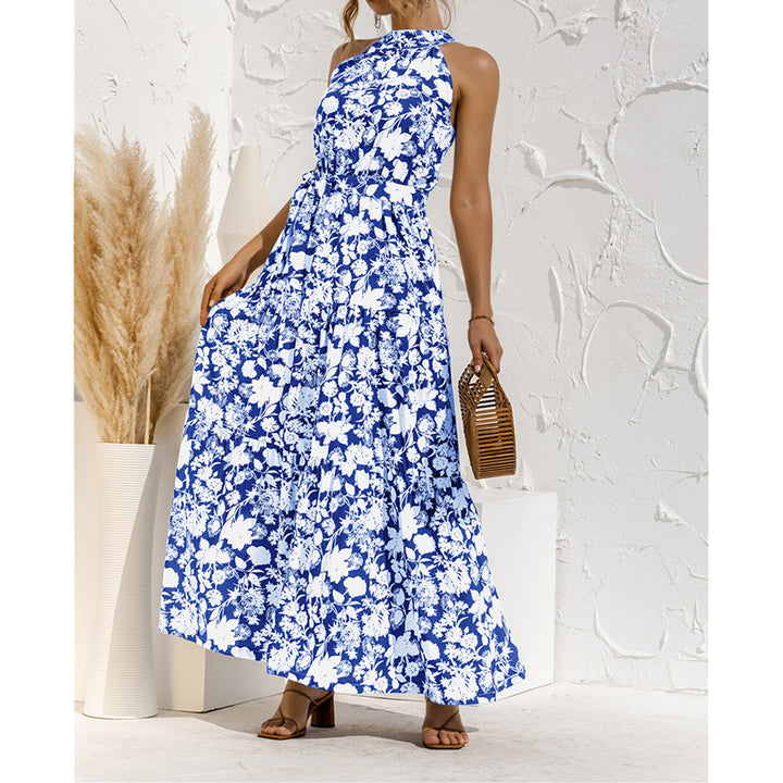 Dame maxikjole med blomster bryllupsdesign og elegant taljebælte Stilla