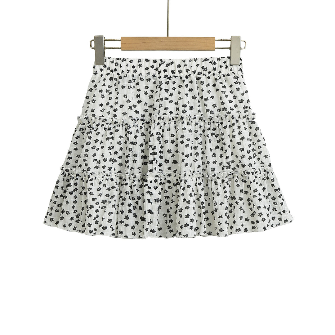 Dame volantskirt med blomstermønster og elastisk bund Stilla