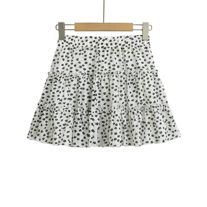 Dame volantskirt med blomstermønster og elastisk bund Stilla