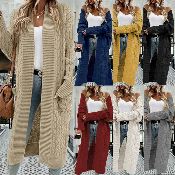 Kvinders chunky strik cardigan med åben design og praktiske lommer Stilla