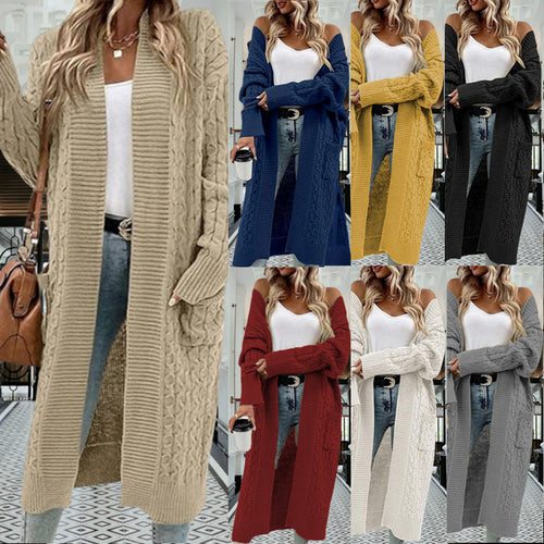 Kvinders chunky strik cardigan med åben design og praktiske lommer Stilla