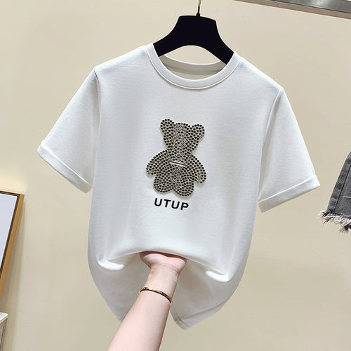 Kvinders T-shirt med funklende bjørnemotiv og afslappet pasform Stilla