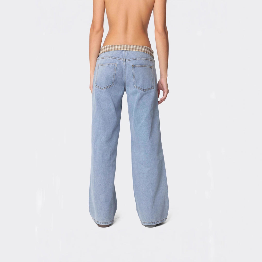Dame Vidde Jeans med ternet bånd Skovae