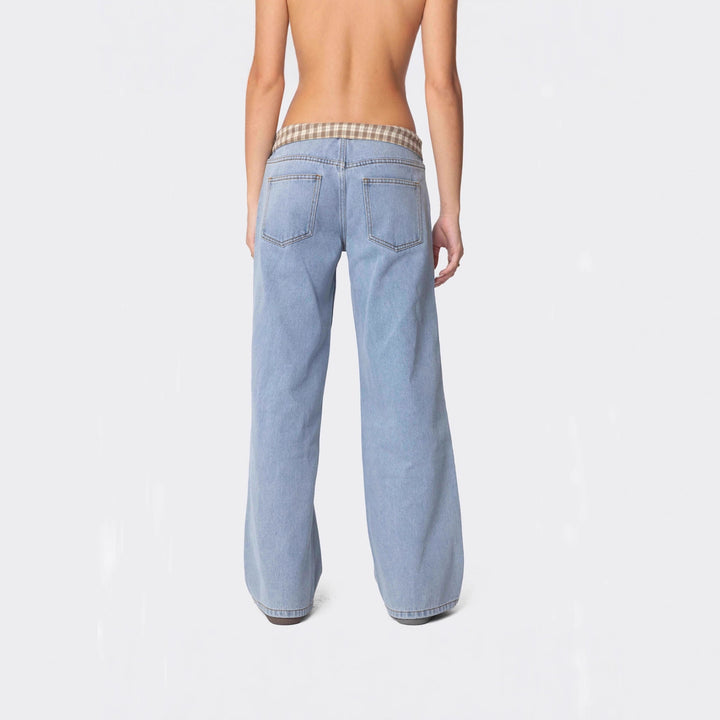 Dame Vidde Jeans med ternet bånd Skovae
