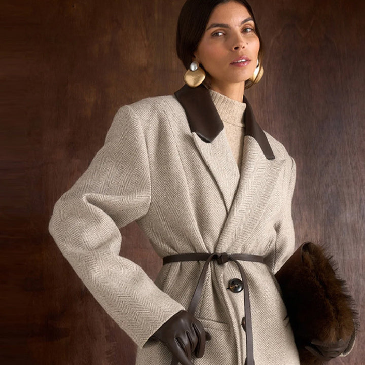 Damer Elegant Trench Coat med Bælte og Fin Krave Stilla