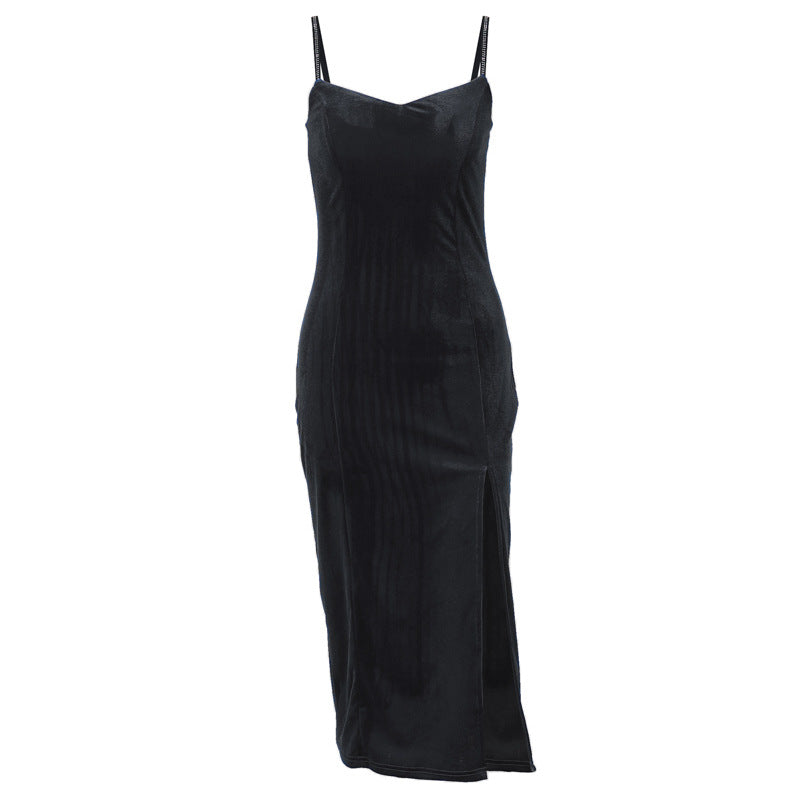 Dame Velour Højslitz Midi Kjole Stilla