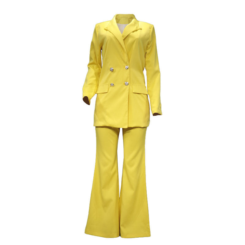 Dame Elegant To-delt Jakkesæt med bredt skårede Bukser og moderigtig Blazer Stilla