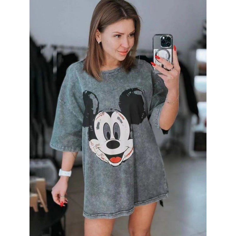 Dame T-shirt kjole med kreativ Mickey Mouse grafikdesign og afslappet oversized snit Stilla