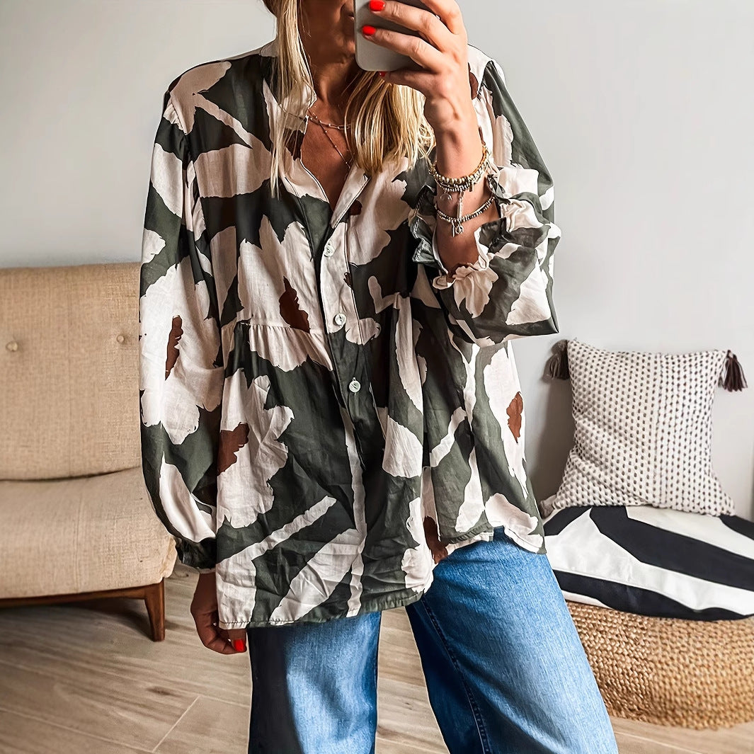 Femme Relaxed Fit Blomstermønster Knap-Ned Skjorte Stilla