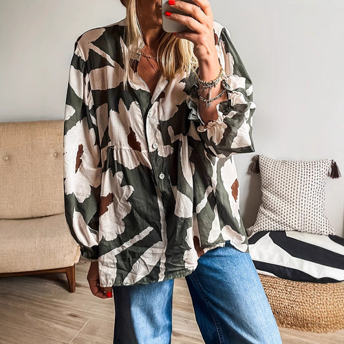 Femme Relaxed Fit Blomstermønster Knap-Ned Skjorte Stilla