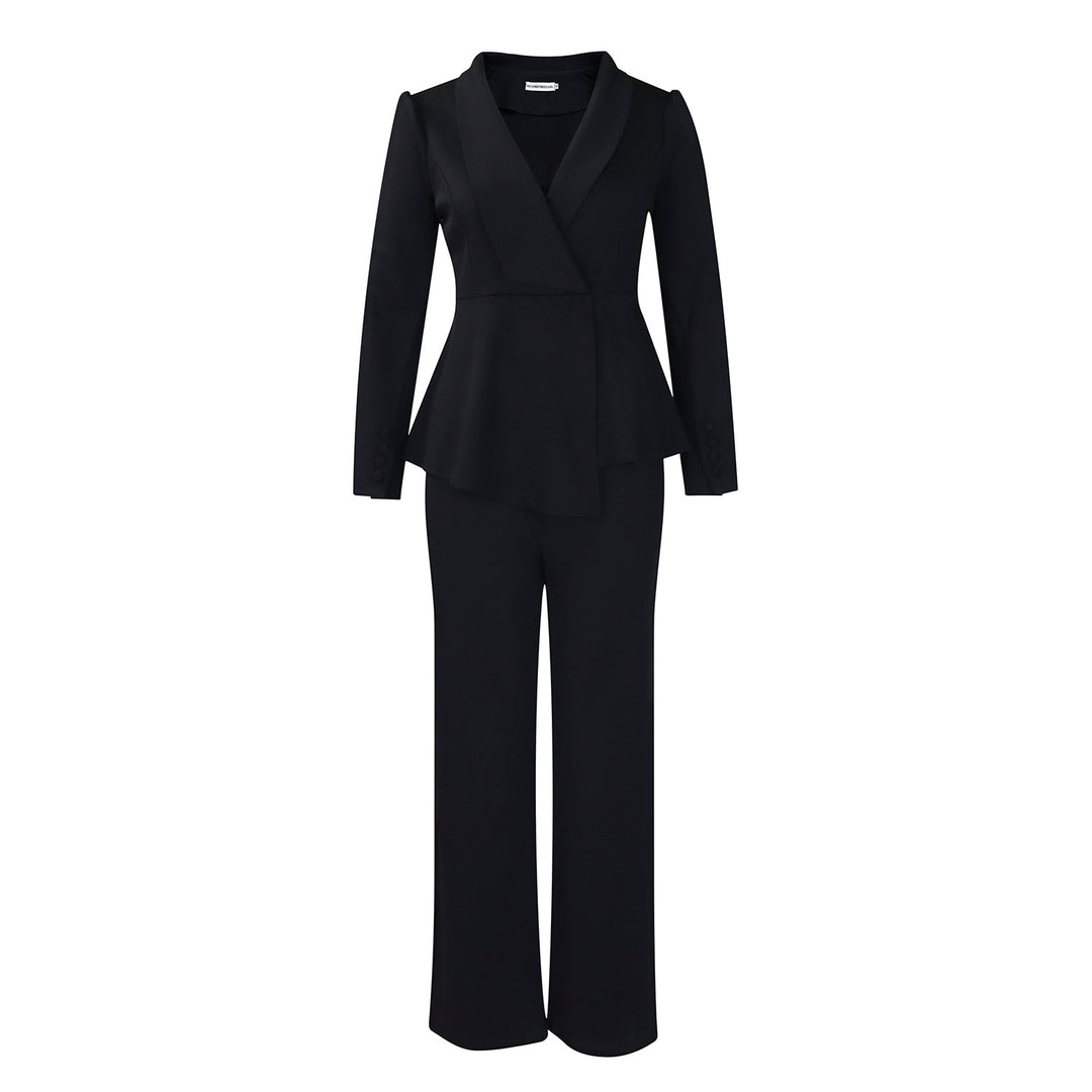 Dame elegant to-delt blazer sæt med vide ben Stilla
