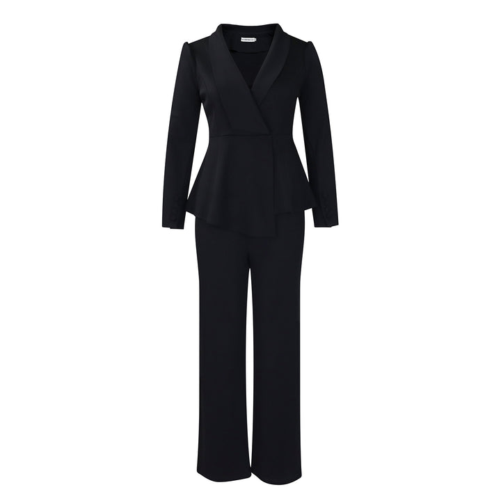 Dame elegant to-delt blazer sæt med vide ben Stilla