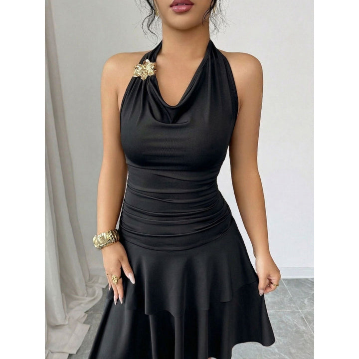 Damen figurbetontes Wickelkleid mit elegantem Wasserfallausschnitt und schwingendem Rock Skovae