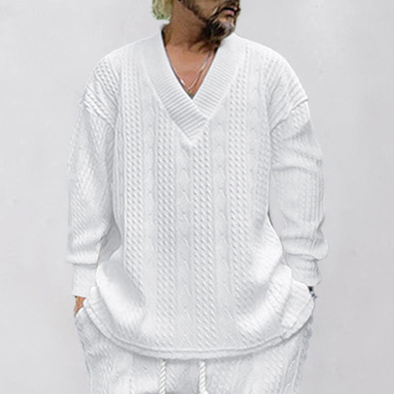 Herrer grovstrik pullover med V-hals og afslappet pasform Stilla