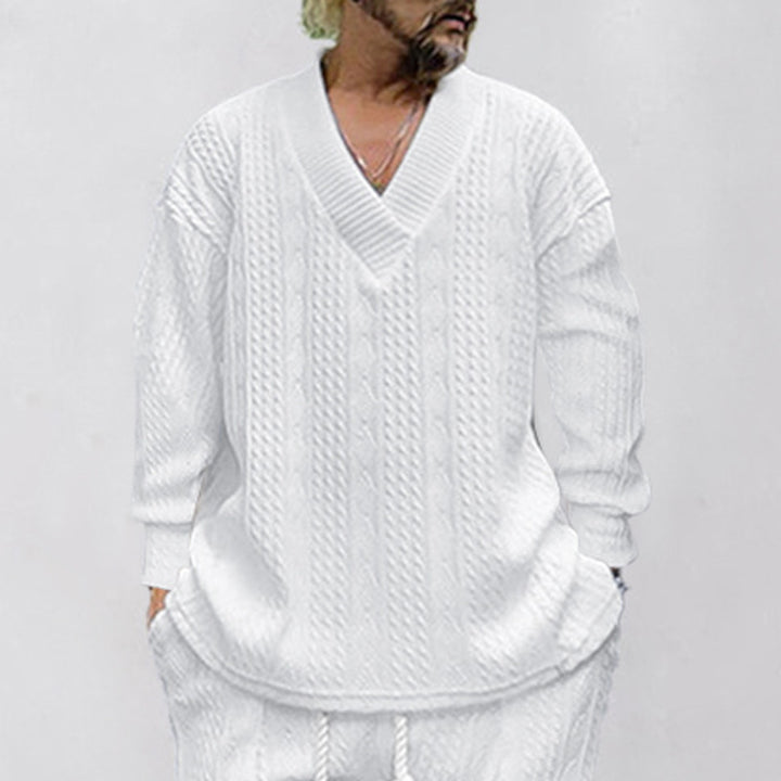 Herrer grovstrik pullover med V-hals og afslappet pasform Stilla