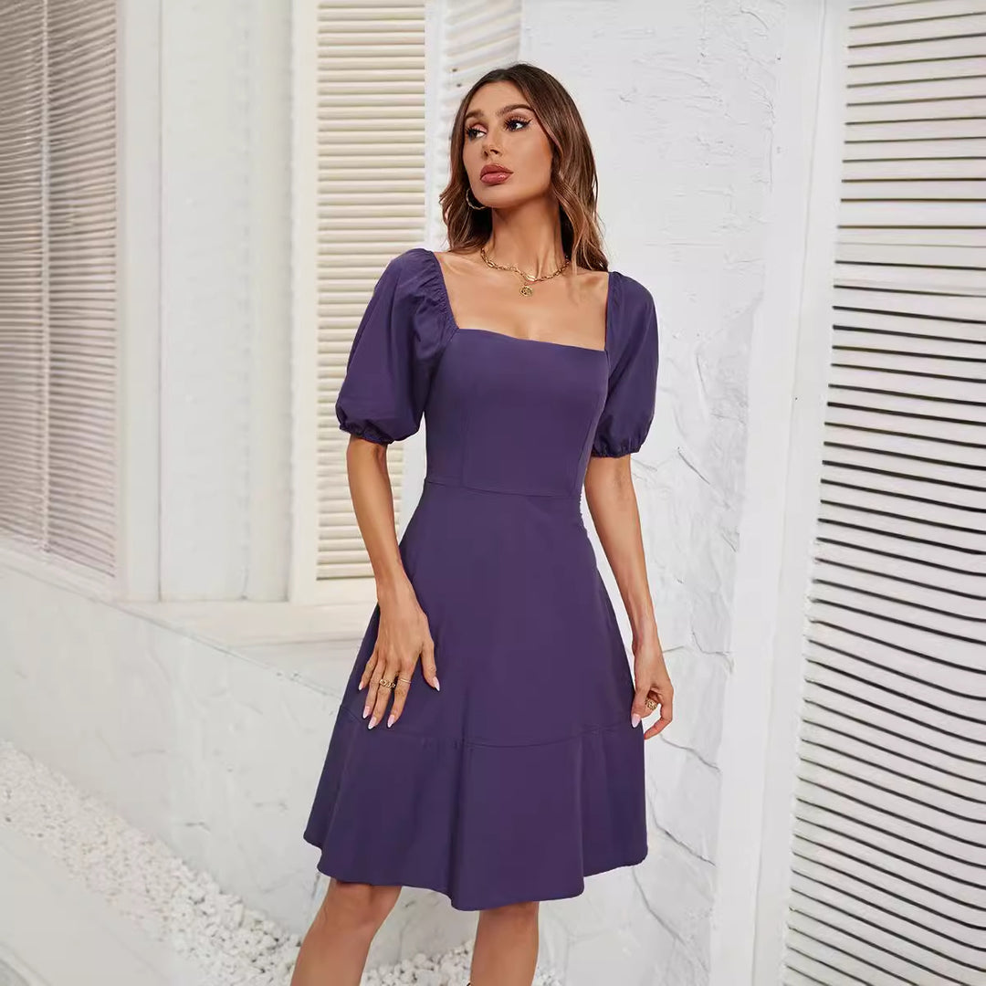 Dame Off-Shoulder Kjole med Puffærmer og svajende Skørt Stilla