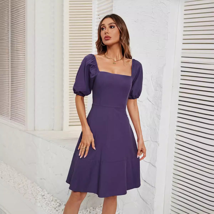 Dame Off-Shoulder Kjole med Puffærmer og svajende Skørt Stilla