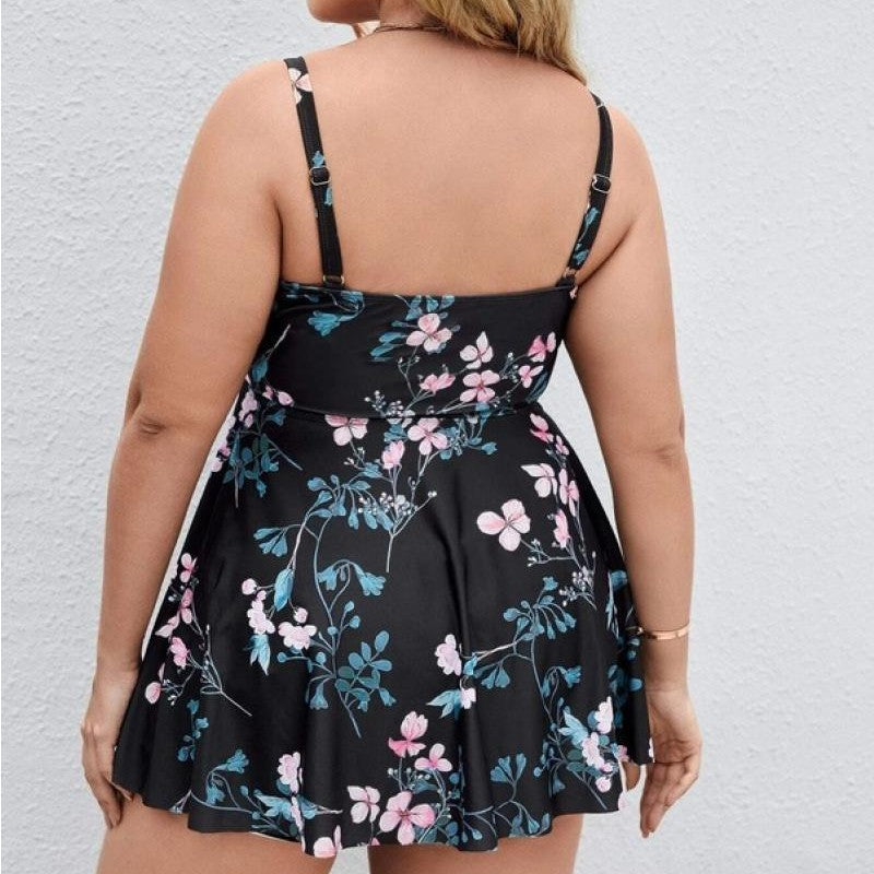 Dame sportligt tankini-sæt med blomstret top og shorts Skovae