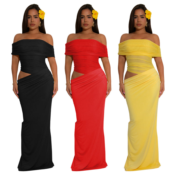 Dame Elegant Off-Shoulder-Maxi-Kjole med figursyet snit og rynk Stilla