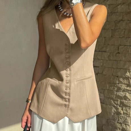 Damer tailsyet vest med knapdetaljer og elegant struktur Stilla