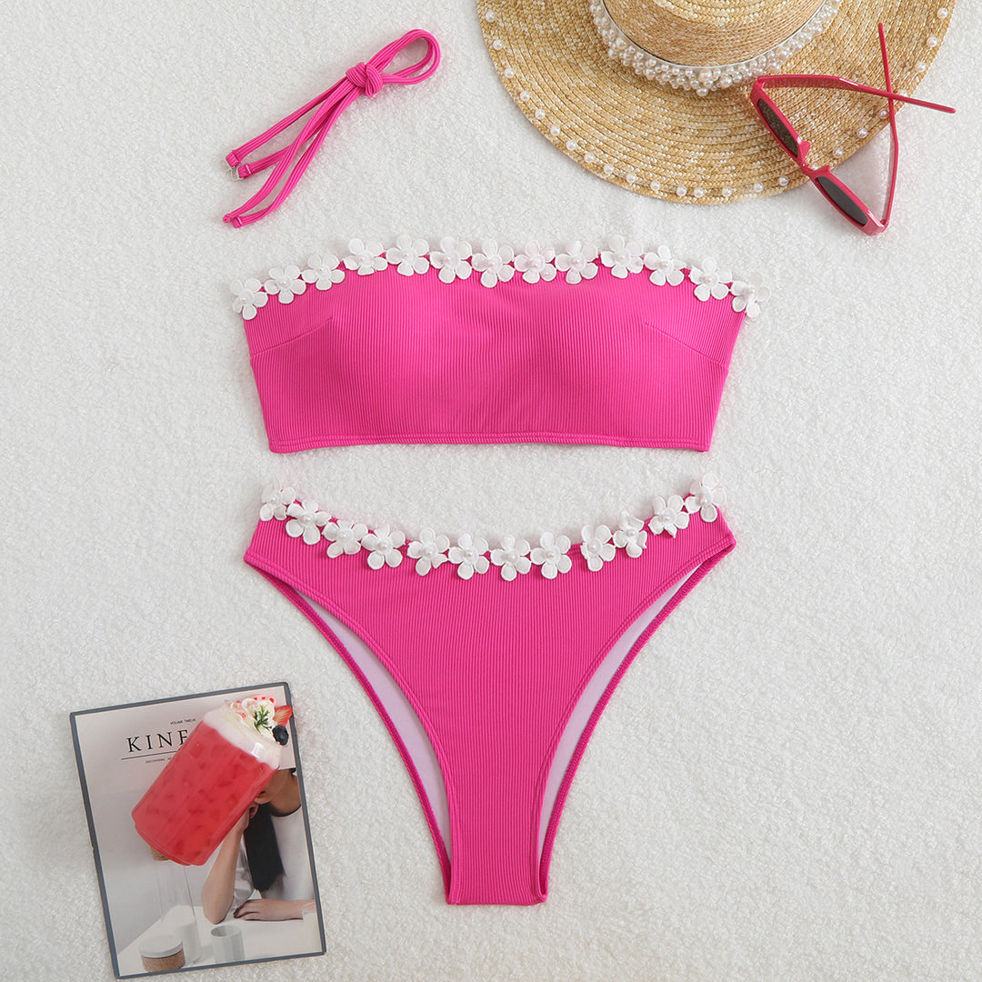 Dame Bandeau-bikini med blomsteraccenter Skovae