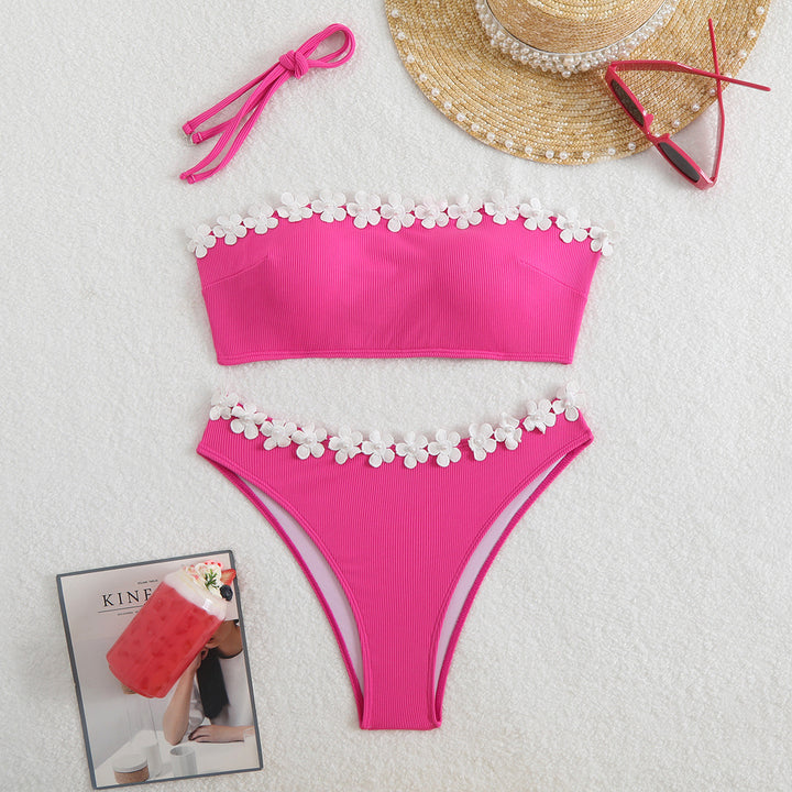 Dame Bandeau-bikini med blomsteraccenter Skovae