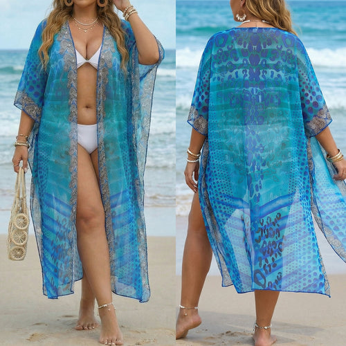 Dame elegant Strandkimono med filigran mønster Skovae