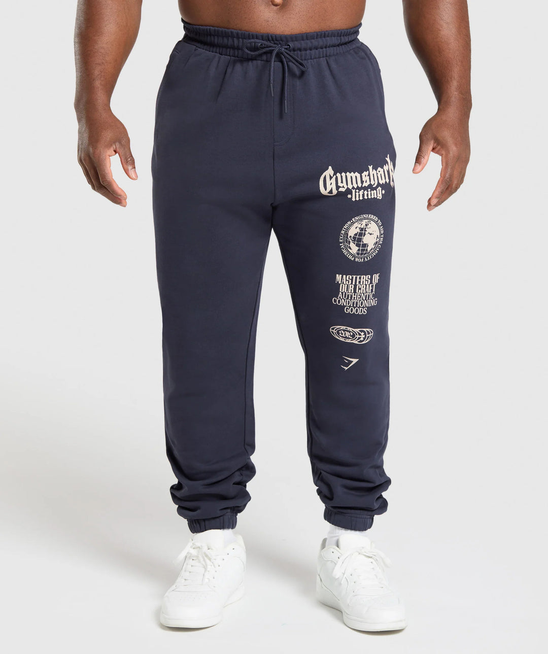 Herre nan konisk skåret bomuldsfleece-sweatpants med elastisk snoretræk ribbede benafslutninger og stort logotryk Skovae