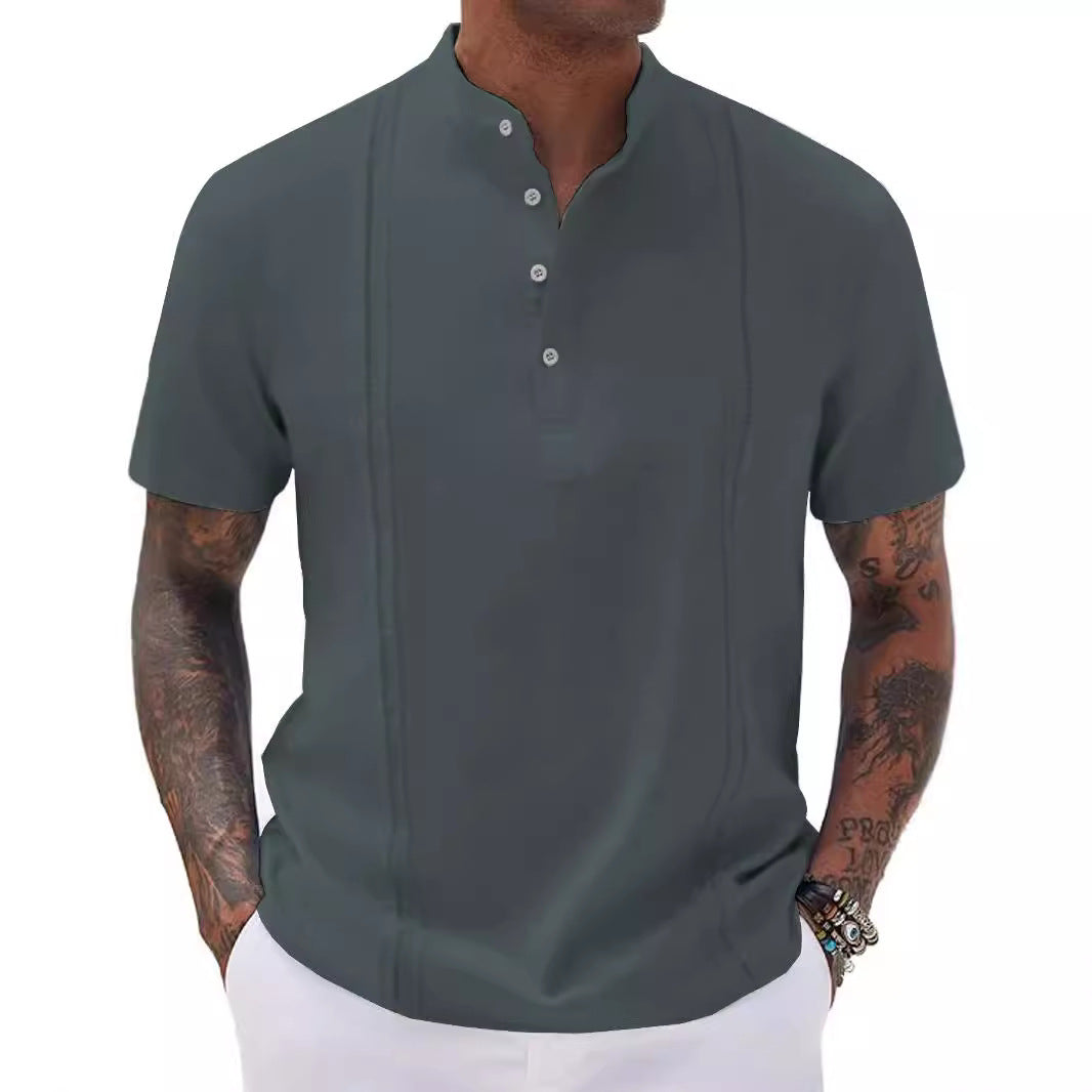 Herrer Poloshirt med moderne knapliste-design og åndbar struktur Stilla