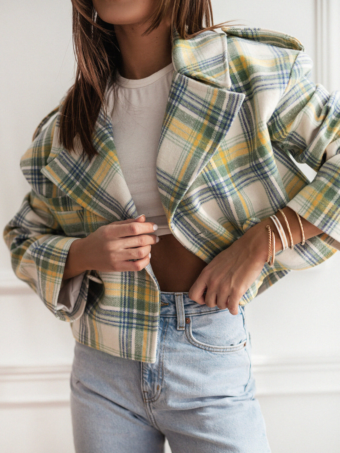Dameternetternede Cropped Jakke med bredt revers Stilla