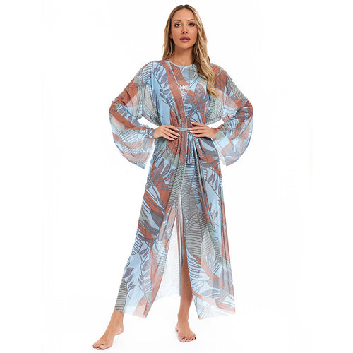 Dame elegant gennemsigtig strandkimono med blomsterdesign Skovae