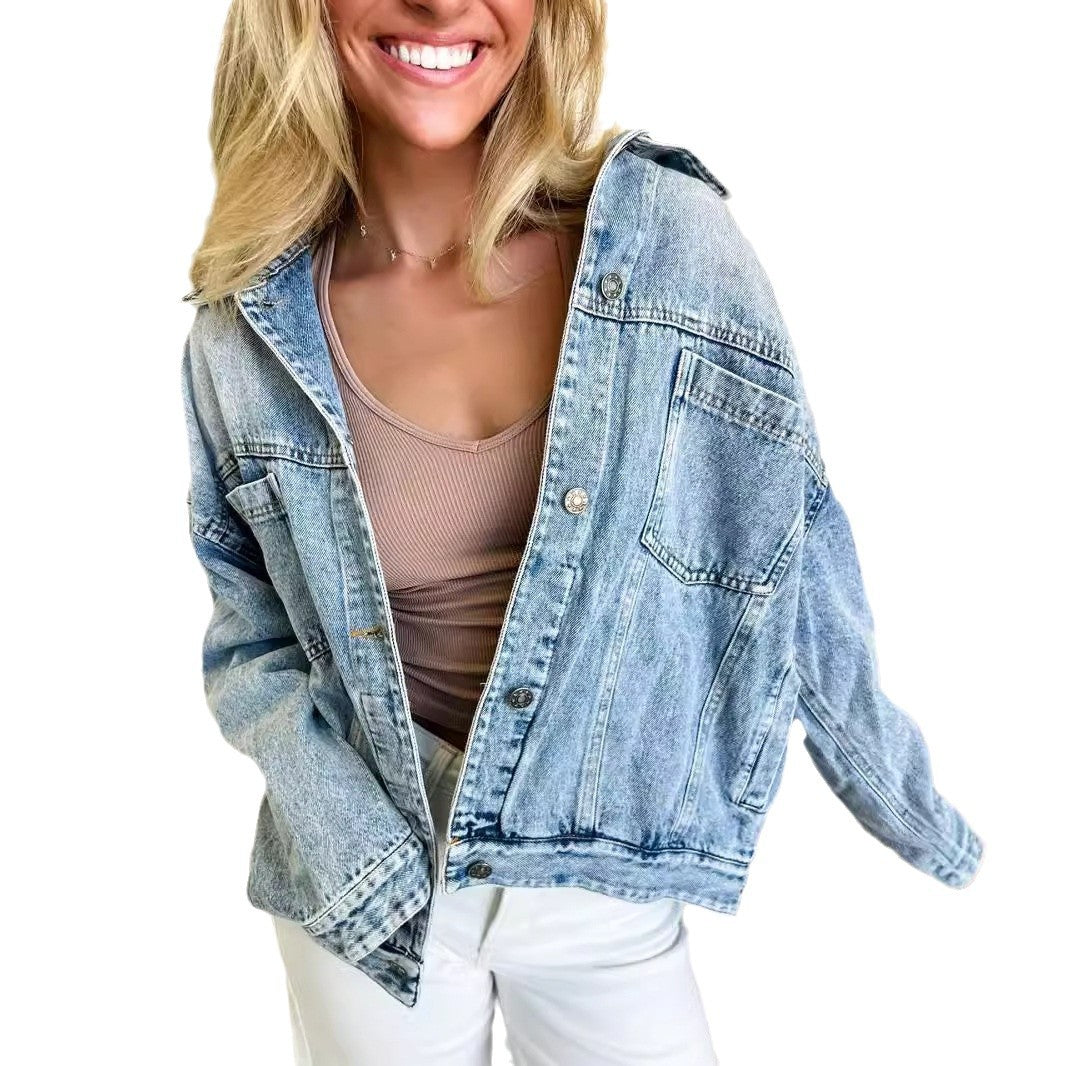 Dame casual denimjakke i afslappet oversized pasform med praktiske lommer Stilla