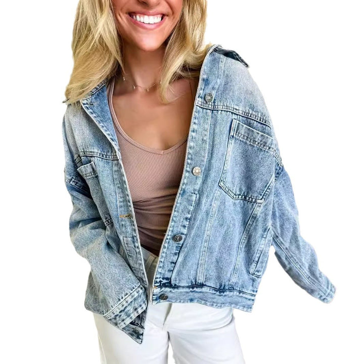 Dame casual denimjakke i afslappet oversized pasform med praktiske lommer Stilla