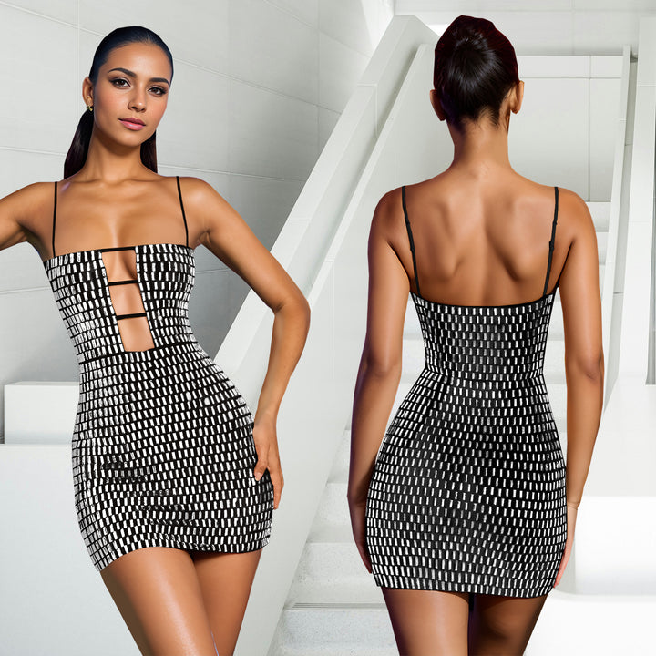 Dame Style-statement minikjole med eksklusive cut-out-detaljer og unikt geometrisk mønster Stilla