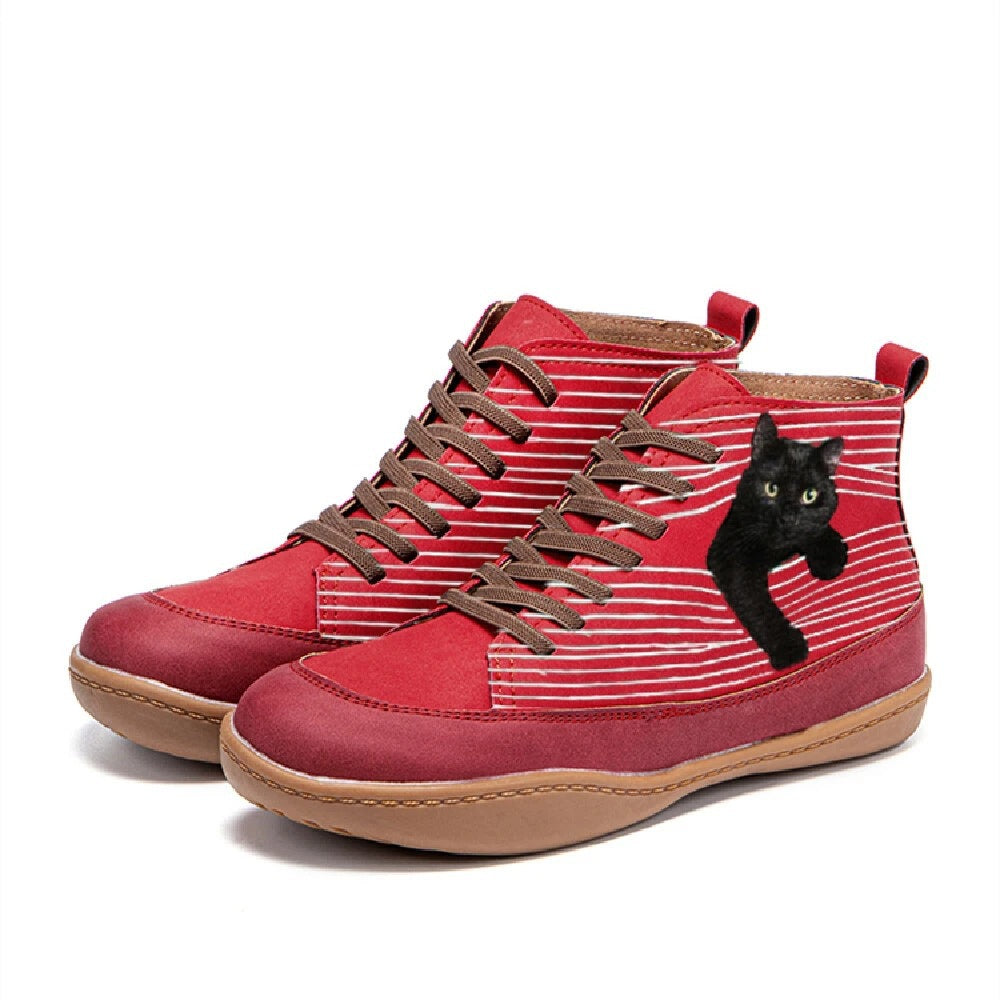 Dame højt hævede sneakers med unikt kattemotiv Stilla